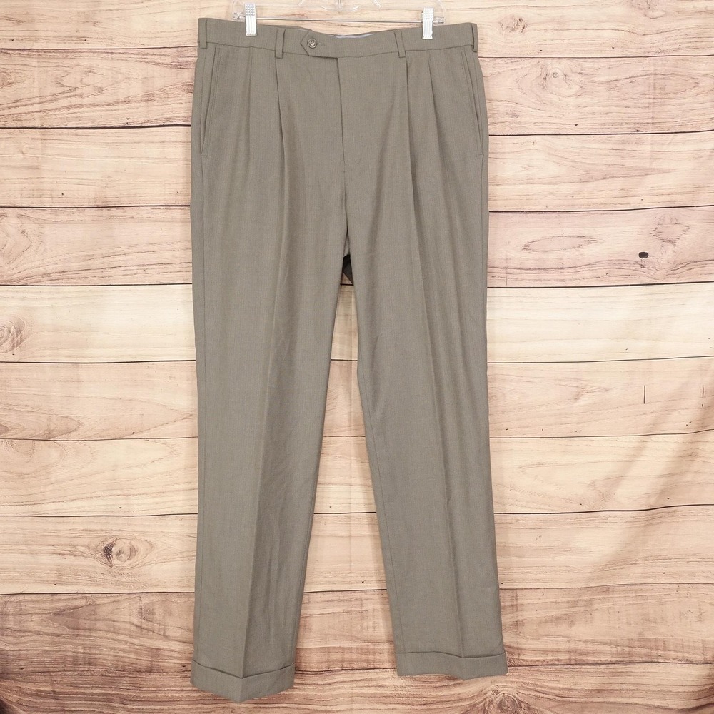 Roundtree & Yorke TravelSMART Dress Pants Mens 36x32 Gray Classic Fit Stretch